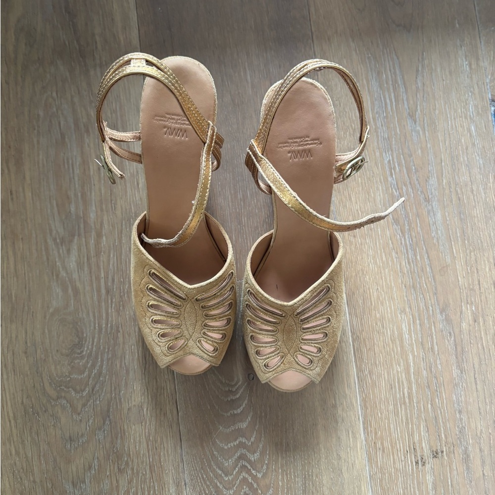 Visvim Metallic Gold Woven Peep-Toe Heels